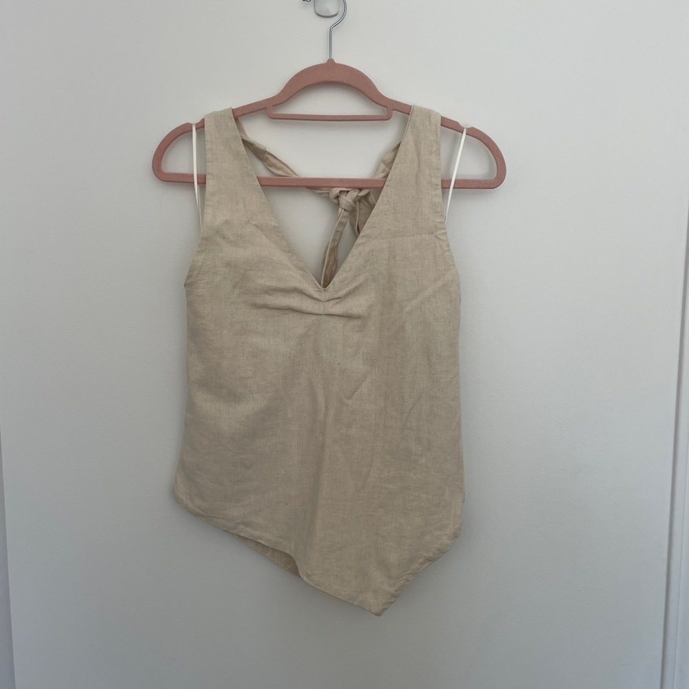ZARA Linen Blend Asymmetrical Top Beige M | Minimalist Boho Chic - Picture 2 of 5